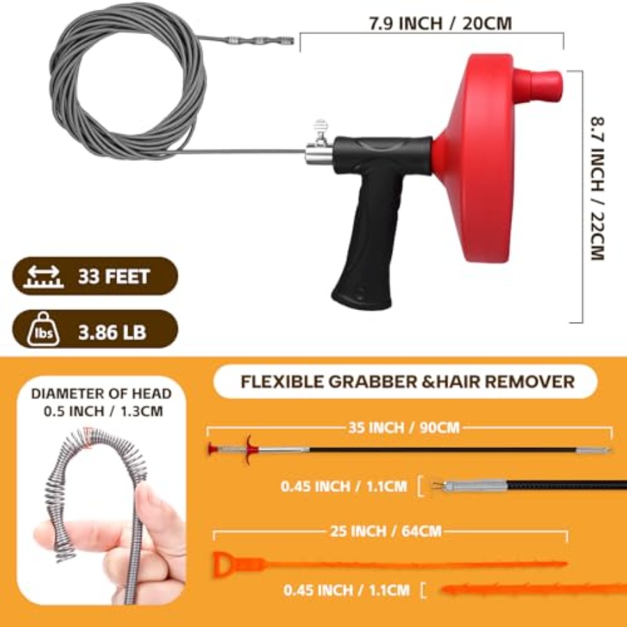 【Spot goods】Drain Auger 33 ft  - Drain Snake Flexible ulasan dan harga
